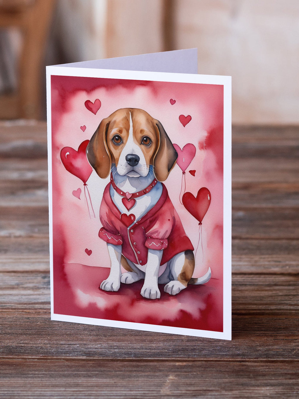 Beagle My Valentine Greeting Cards Pack of 8 Blank Cards with Envelopes Whimsical A7 Size 5x7