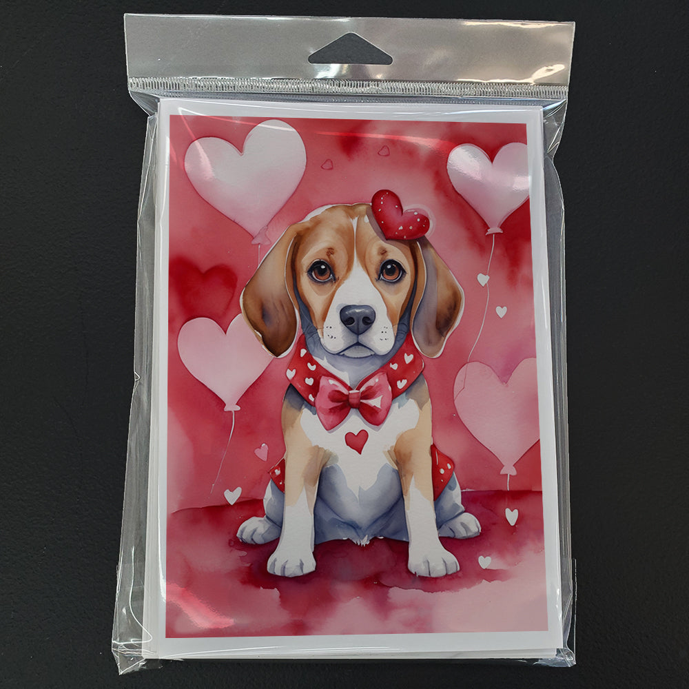 Beagle My Valentine Greeting Cards Pack of 8 Blank Cards with Envelopes Whimsical A7 Size 5x7