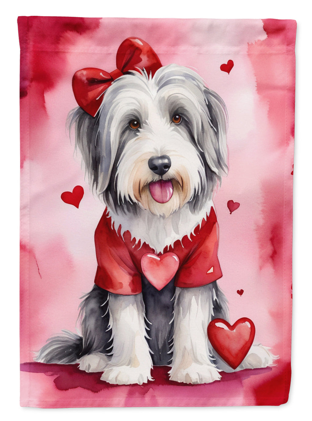 Bearded Collie My Valentine House Flag 28x40 Porch Sleeve Pole Decorative Outside Yard Banner Artwork Wall Hanging, Polyester