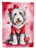 Bearded Collie My Valentine House Flag 28x40 Porch Sleeve Pole Decorative Outside Yard Banner Artwork Wall Hanging, Polyester