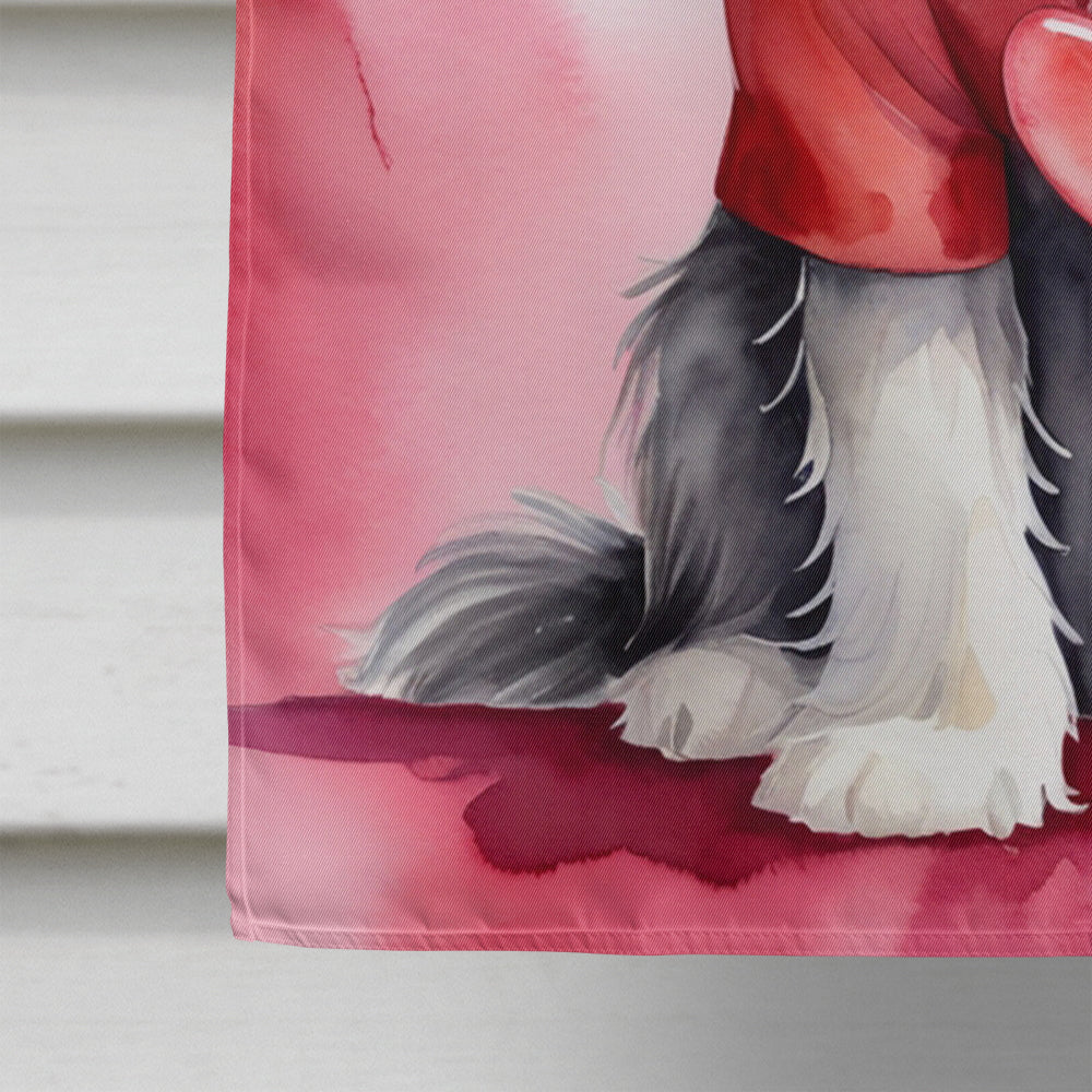 Bearded Collie My Valentine House Flag 28x40 Porch Sleeve Pole Decorative Outside Yard Banner Artwork Wall Hanging, Polyester