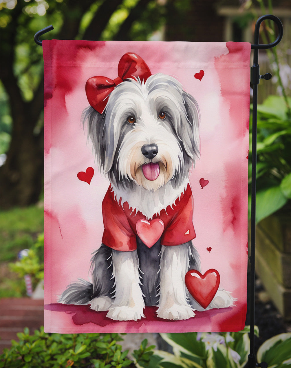 Bearded Collie My Valentine Garden Flag Mailbox Decorative Yard Banner Outside Patio Artwork for Flower Beds, Garden Size, Multicolor