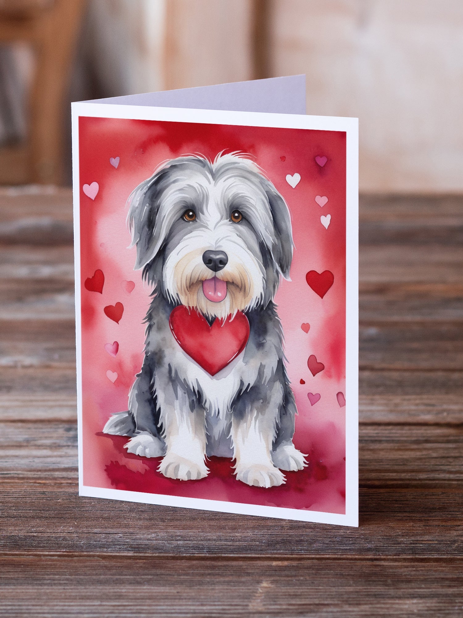 Bearded Collie My Valentine Greeting Cards Pack of 8 Blank Cards with Envelopes Whimsical A7 Size 5x7