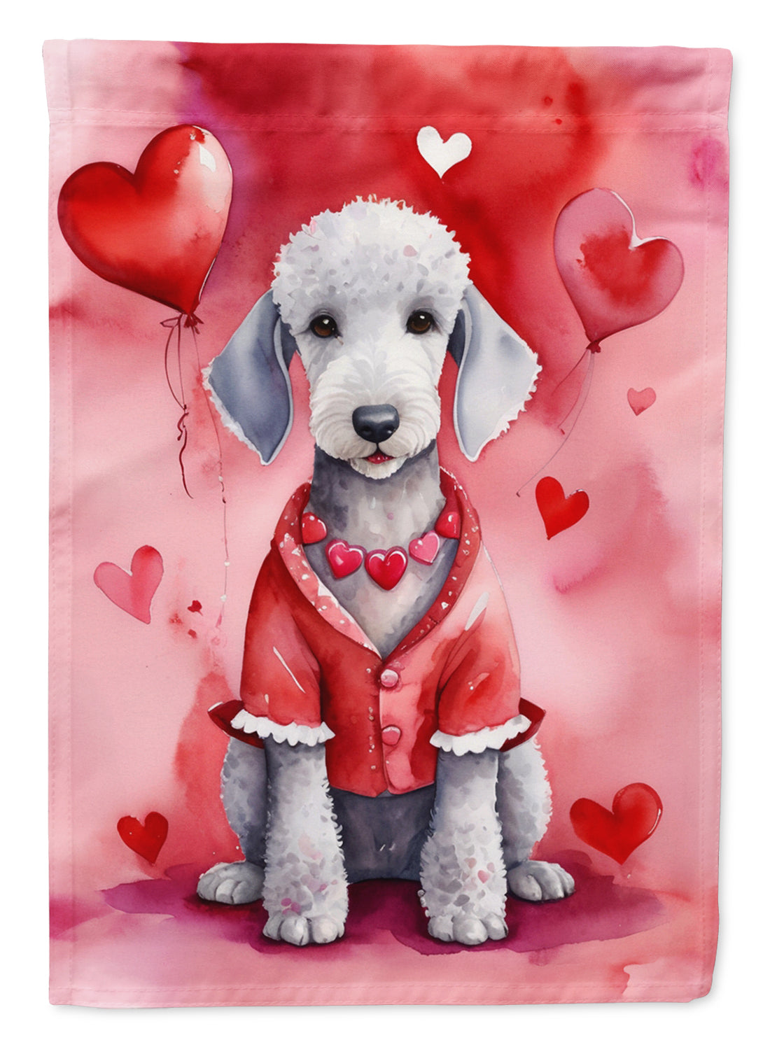 Bedlington Terrier My Valentine House Flag 28x40 Porch Sleeve Pole Decorative Outside Yard Banner Artwork Wall Hanging, Polyester