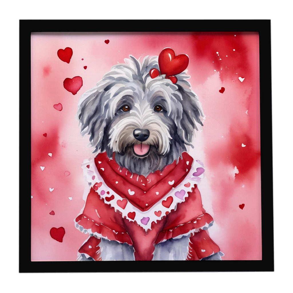 Bergamasco Sheepdog My Valentine Framed Metal Print Bathroom, Kitchen, Office, Home Decor Wall Art Ready to Hang, Square, 8X8