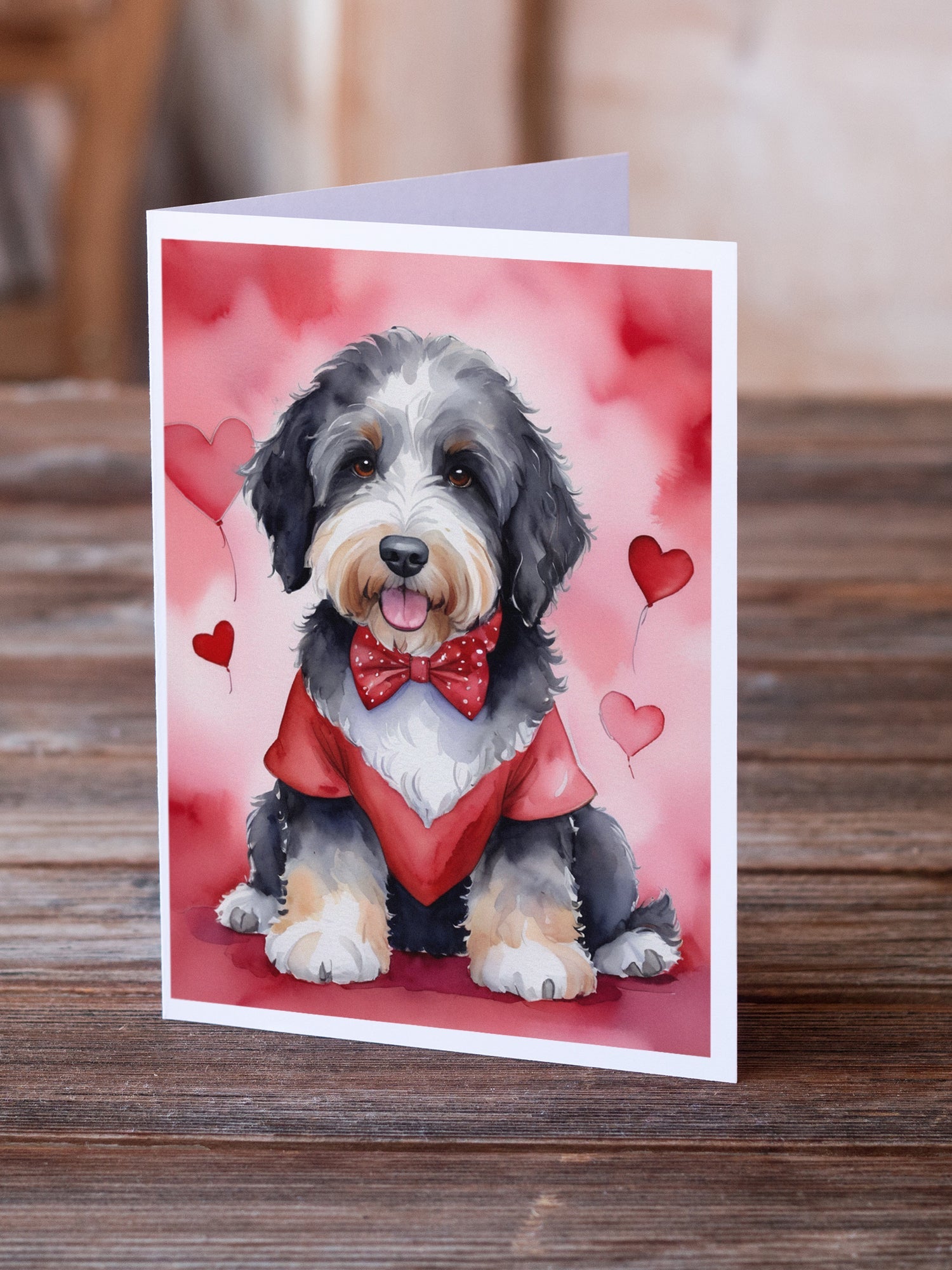 Bernedoodle My Valentine Greeting Cards Pack of 8 Blank Cards with Envelopes Whimsical A7 Size 5x7
