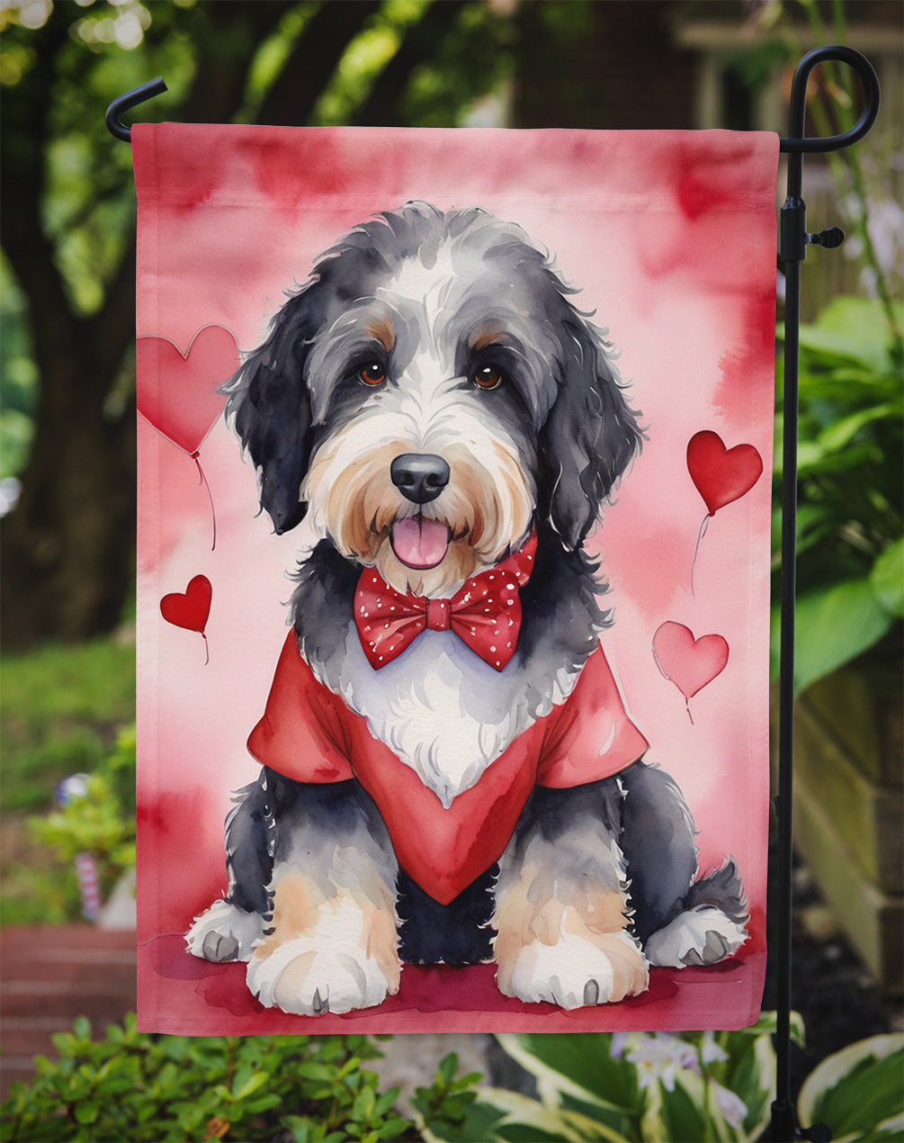 Bernedoodle My Valentine Garden Flag Mailbox Decorative Yard Banner Outside Patio Artwork for Flower Beds, Garden Size, Multicolor