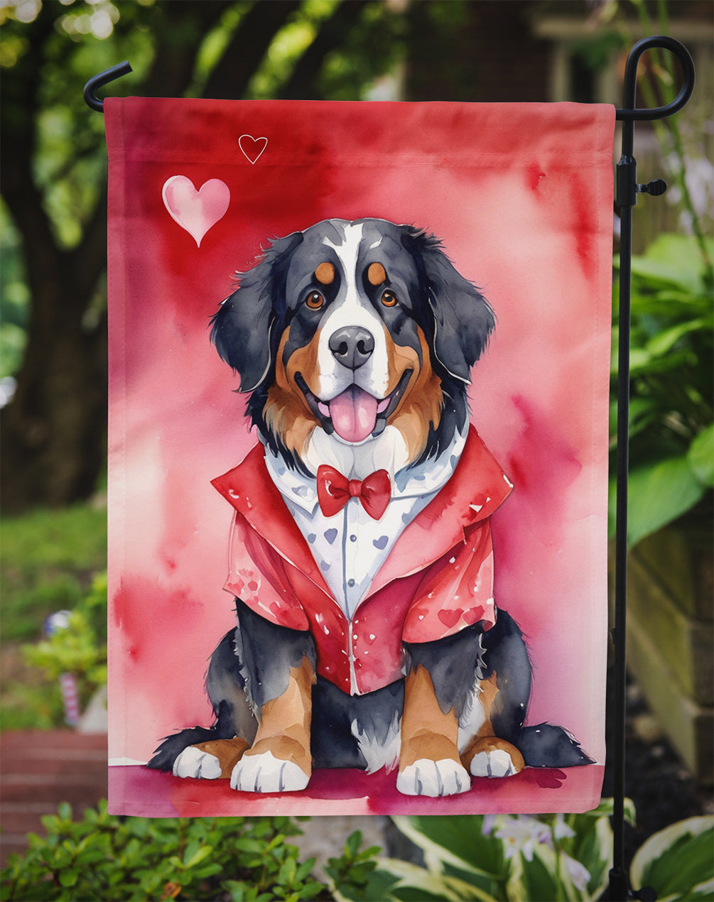 Bernese Mountain Dog My Valentine Garden Flag Mailbox Decorative Yard Banner Outside Patio Artwork for Flower Beds, Garden Size, Multicolor