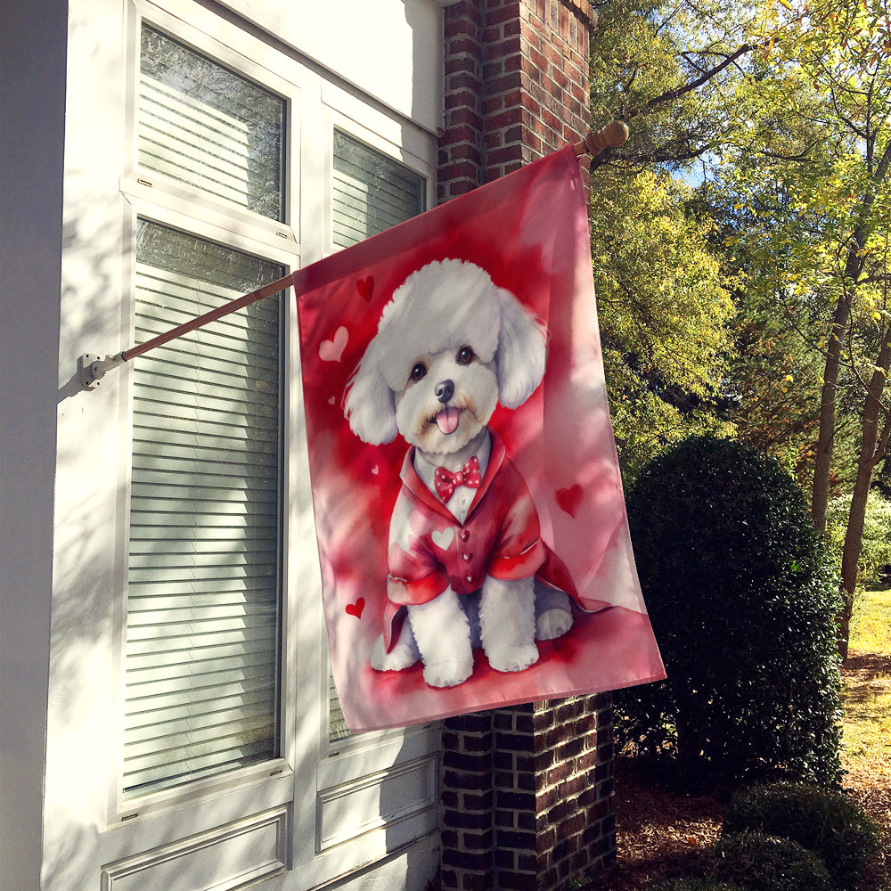 Bichon Frise My Valentine House Flag 28x40 Porch Sleeve Pole Decorative Outside Yard Banner Artwork Wall Hanging, Polyester