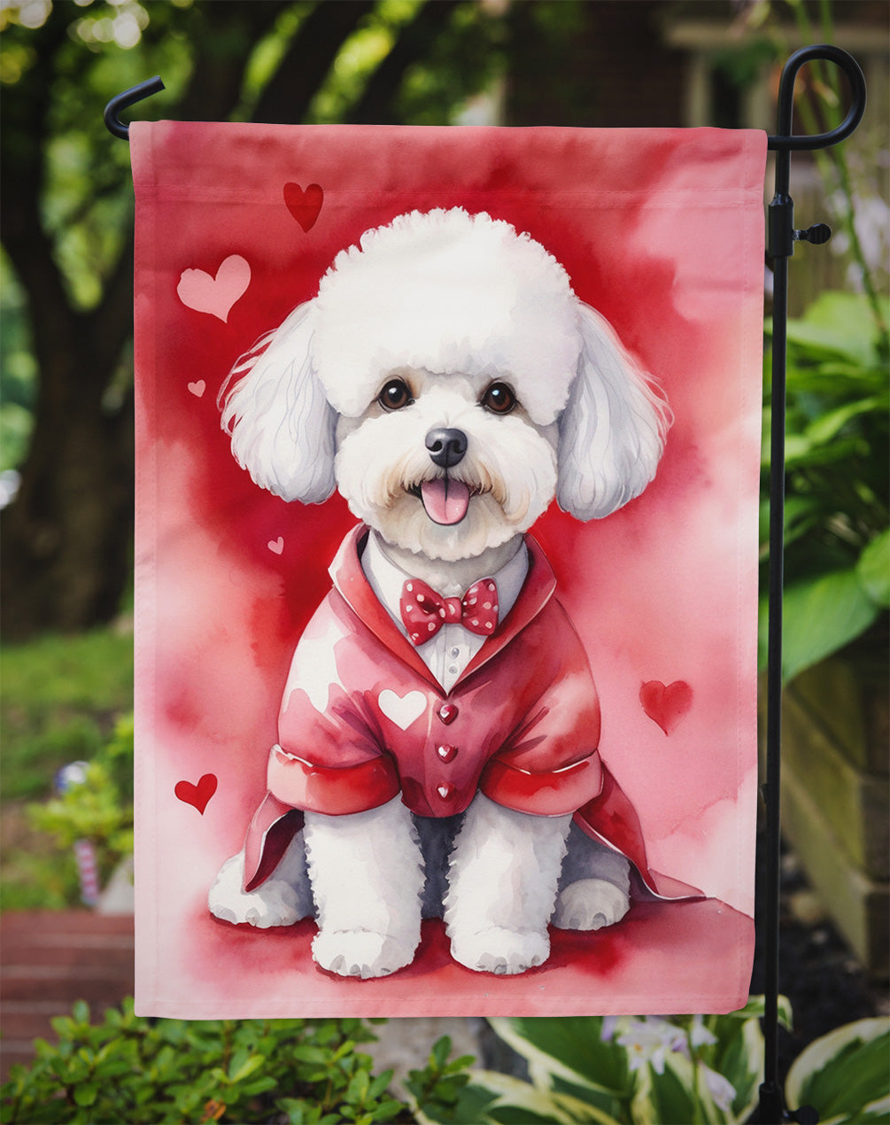 Bichon Frise My Valentine Garden Flag Mailbox Decorative Yard Banner Outside Patio Artwork for Flower Beds, Garden Size, Multicolor