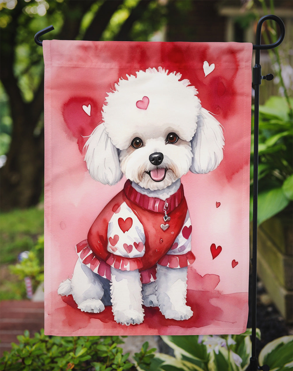 Bichon Frise My Valentine Garden Flag Mailbox Decorative Yard Banner Outside Patio Artwork for Flower Beds, Garden Size, Multicolor