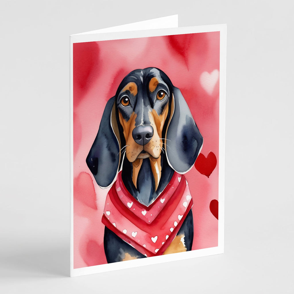 Black and Tan Coonhound My Valentine Greeting Cards Pack of 8 Blank Cards with Envelopes Whimsical A7 Size 5x7