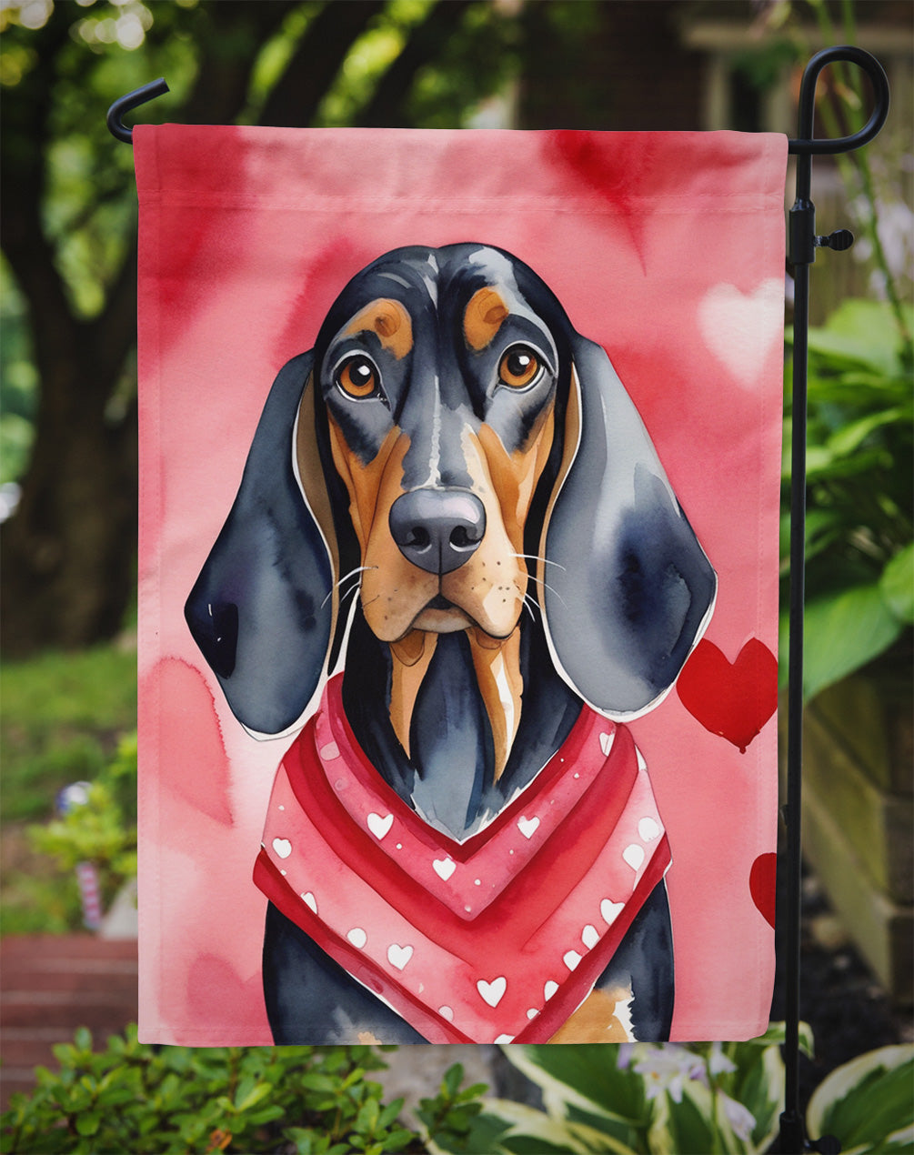 Black and Tan Coonhound My Valentine Garden Flag Mailbox Decorative Yard Banner Outside Patio Artwork for Flower Beds, Garden Size, Multicolor