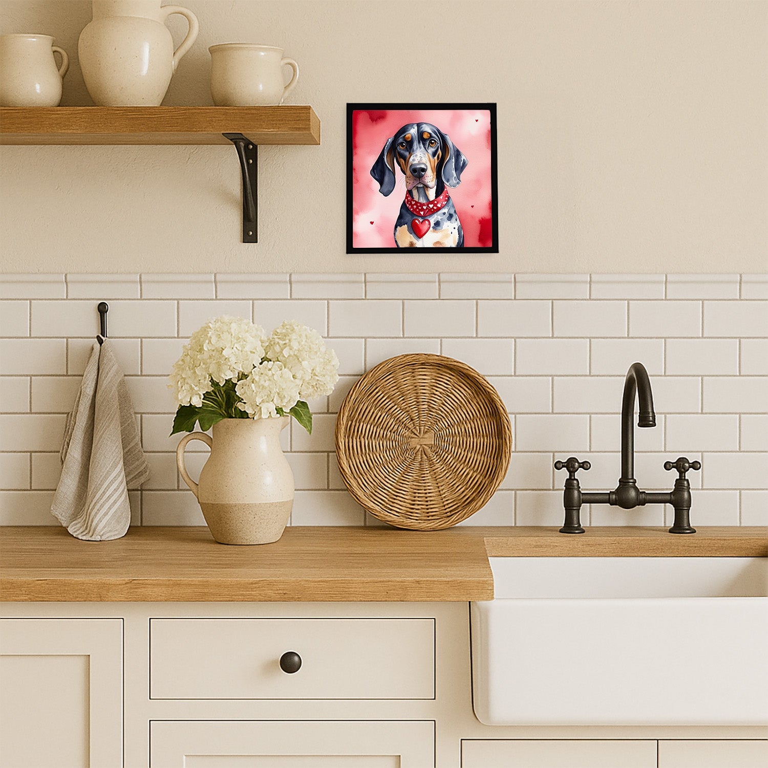 Bluetick Coonhound My Valentine Framed Metal Print Bathroom, Kitchen, Office, Home Decor Wall Art Ready to Hang, Square, 8X8