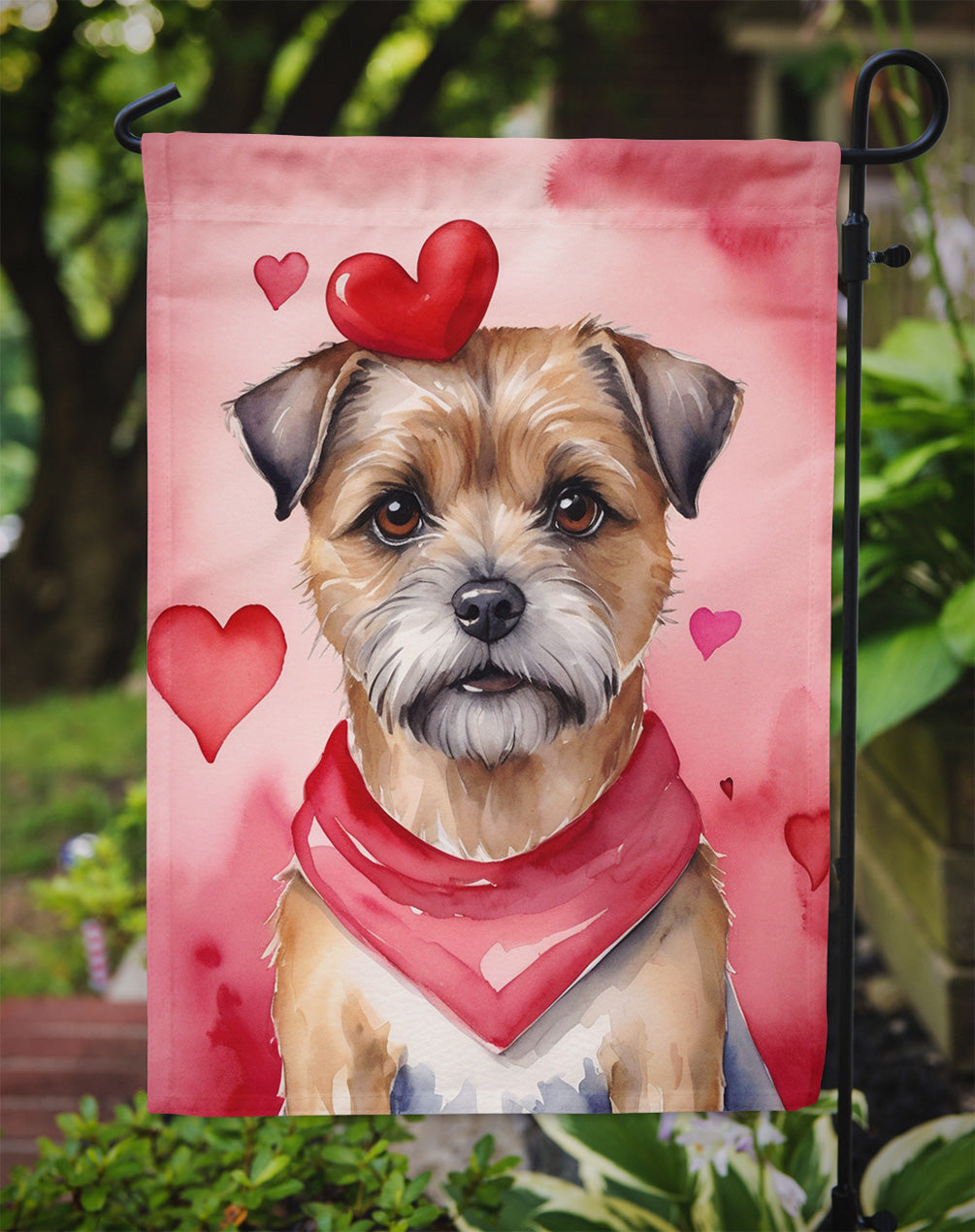 Border Terrier My Valentine Garden Flag Mailbox Decorative Yard Banner Outside Patio Artwork for Flower Beds, Garden Size, Multicolor