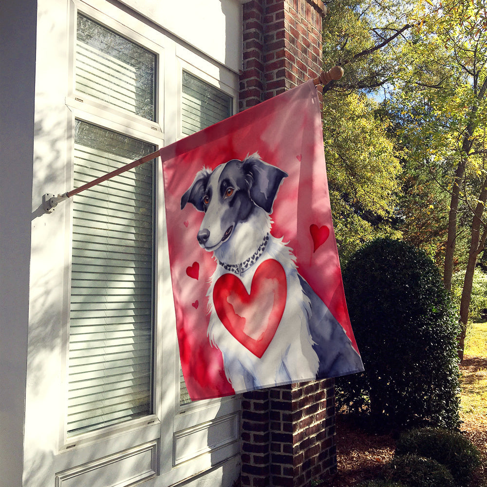 Borzoi My Valentine House Flag 28x40 Porch Sleeve Pole Decorative Outside Yard Banner Artwork Wall Hanging, Polyester