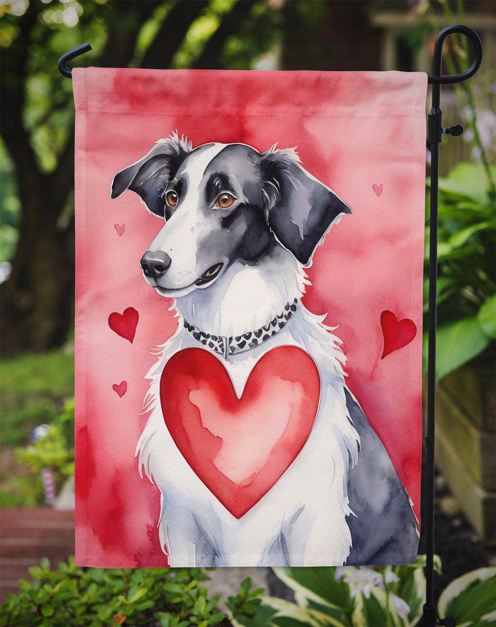 Borzoi My Valentine Garden Flag Mailbox Decorative Yard Banner Outside Patio Artwork for Flower Beds, Garden Size, Multicolor