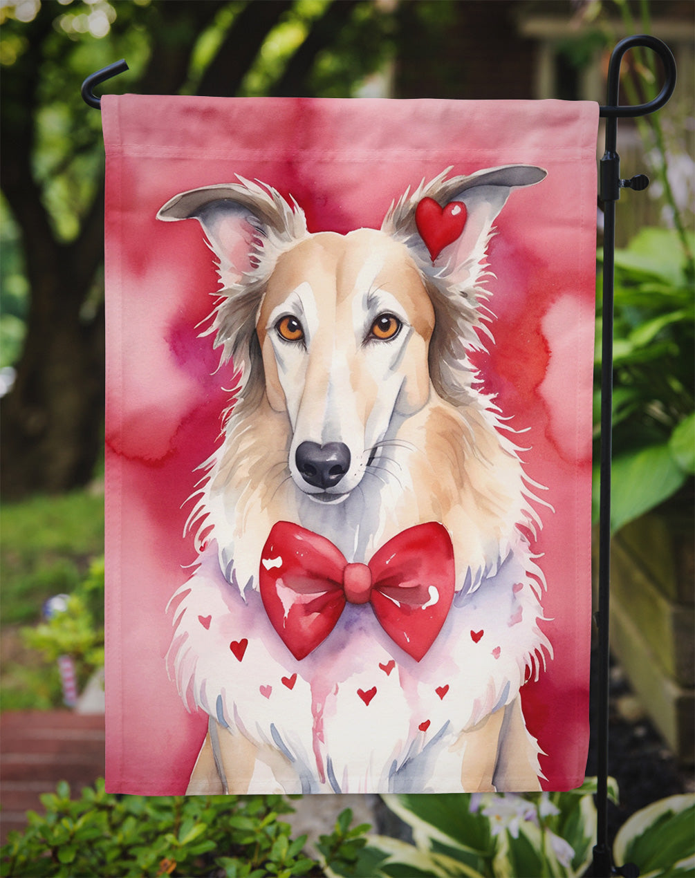 Borzoi My Valentine Garden Flag Mailbox Decorative Yard Banner Outside Patio Artwork for Flower Beds, Garden Size, Multicolor