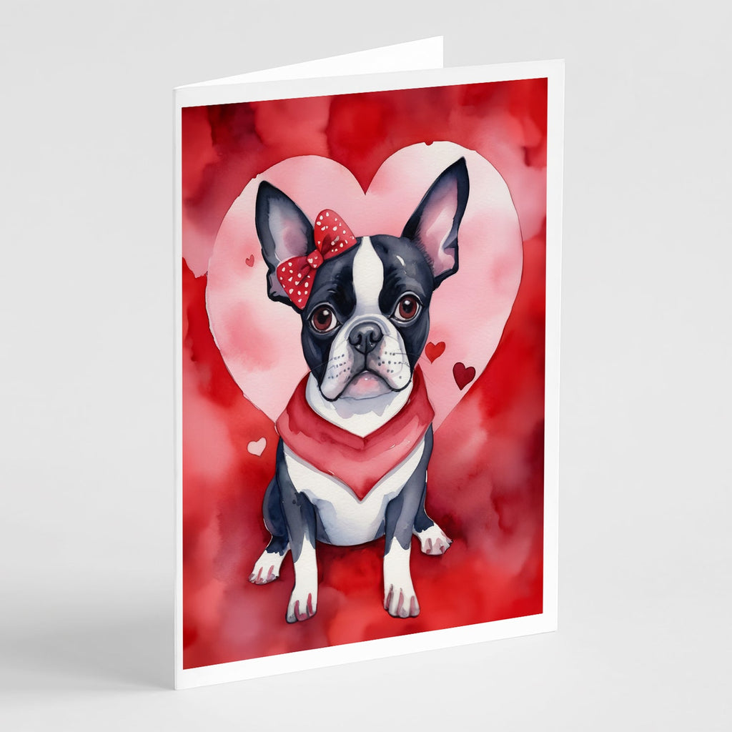 Boston Terrier My Valentine Greeting Cards Pack of 8 Blank Cards with Envelopes Whimsical A7 Size 5x7