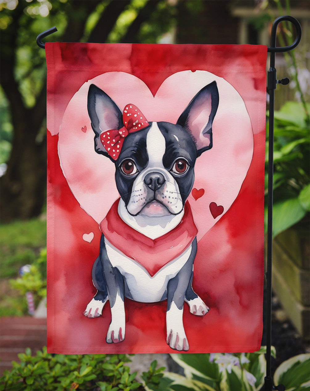 Boston Terrier My Valentine Garden Flag Mailbox Decorative Yard Banner Outside Patio Artwork for Flower Beds, Garden Size, Multicolor