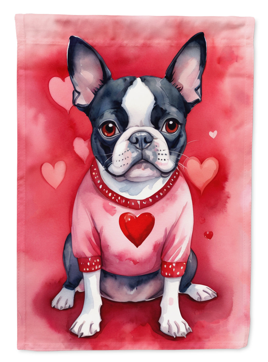 Boston Terrier My Valentine House Flag 28x40 Porch Sleeve Pole Decorative Outside Yard Banner Artwork Wall Hanging, Polyester