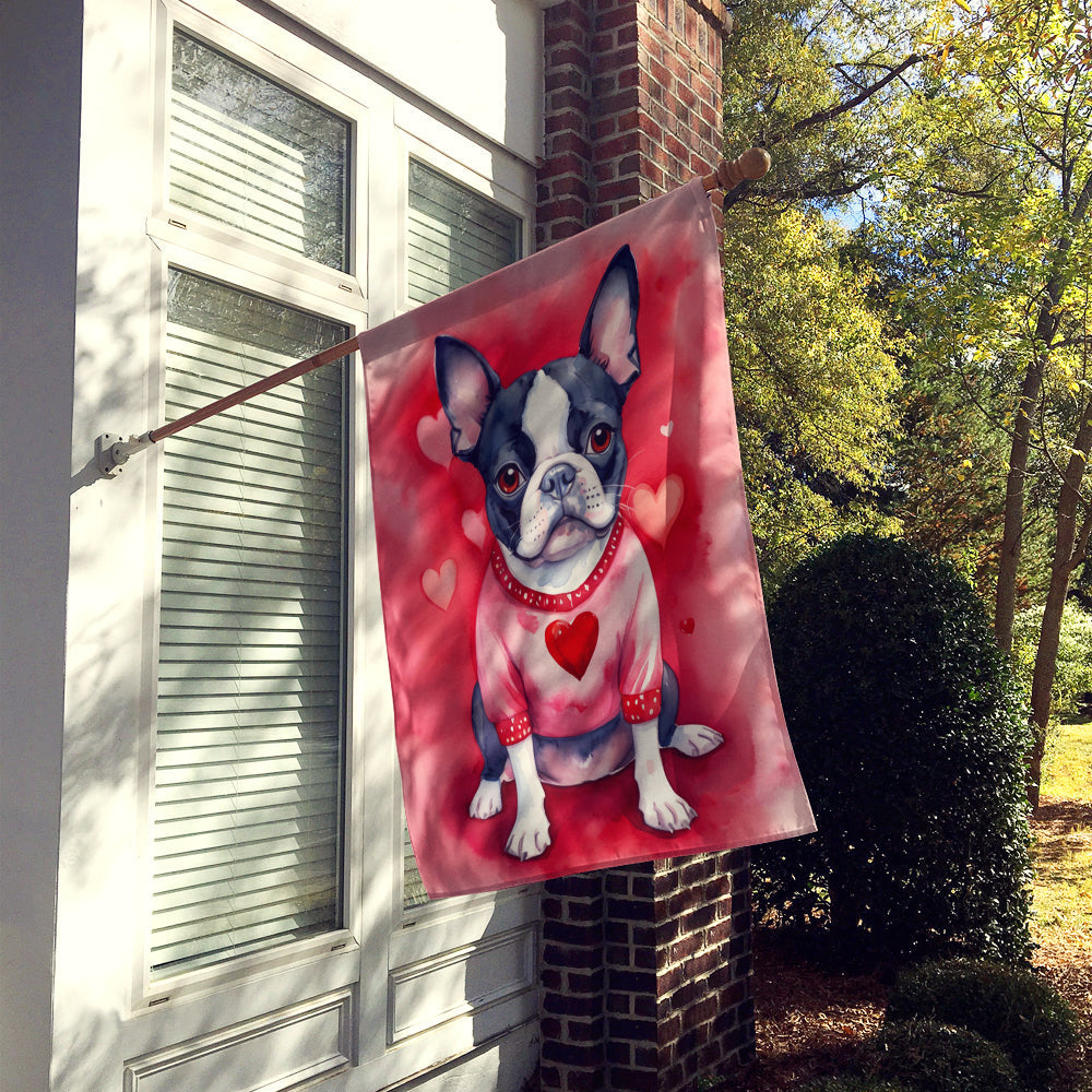 Boston Terrier My Valentine House Flag 28x40 Porch Sleeve Pole Decorative Outside Yard Banner Artwork Wall Hanging, Polyester