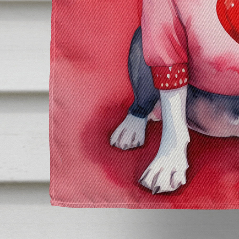 Boston Terrier My Valentine House Flag 28x40 Porch Sleeve Pole Decorative Outside Yard Banner Artwork Wall Hanging, Polyester