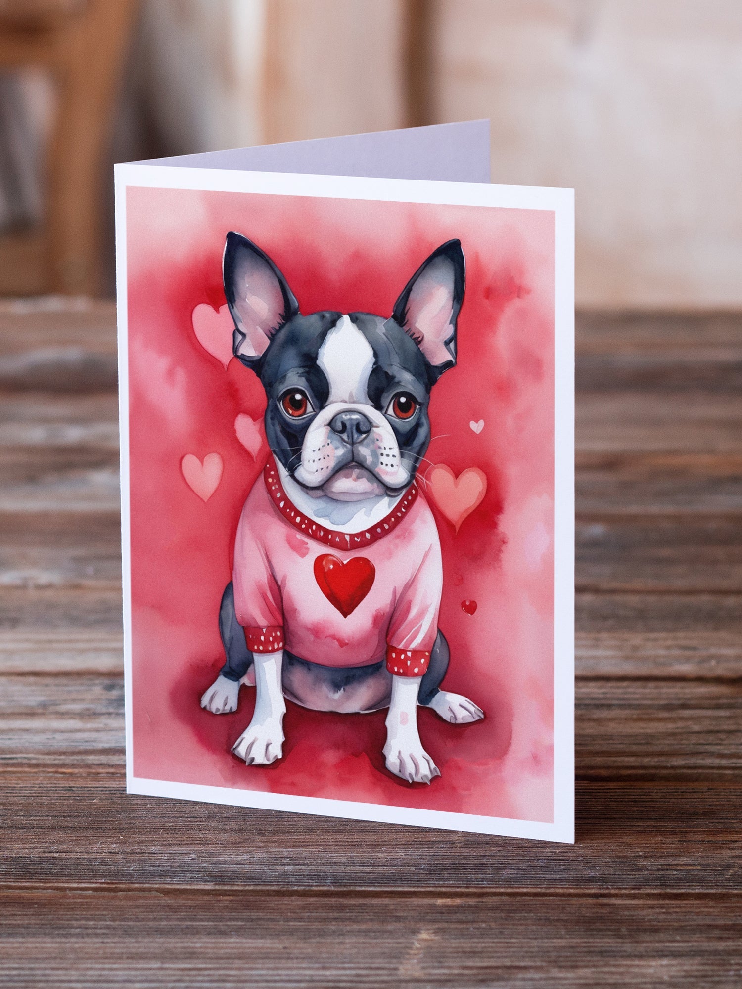 Boston Terrier My Valentine Greeting Cards Pack of 8 Blank Cards with Envelopes Whimsical A7 Size 5x7