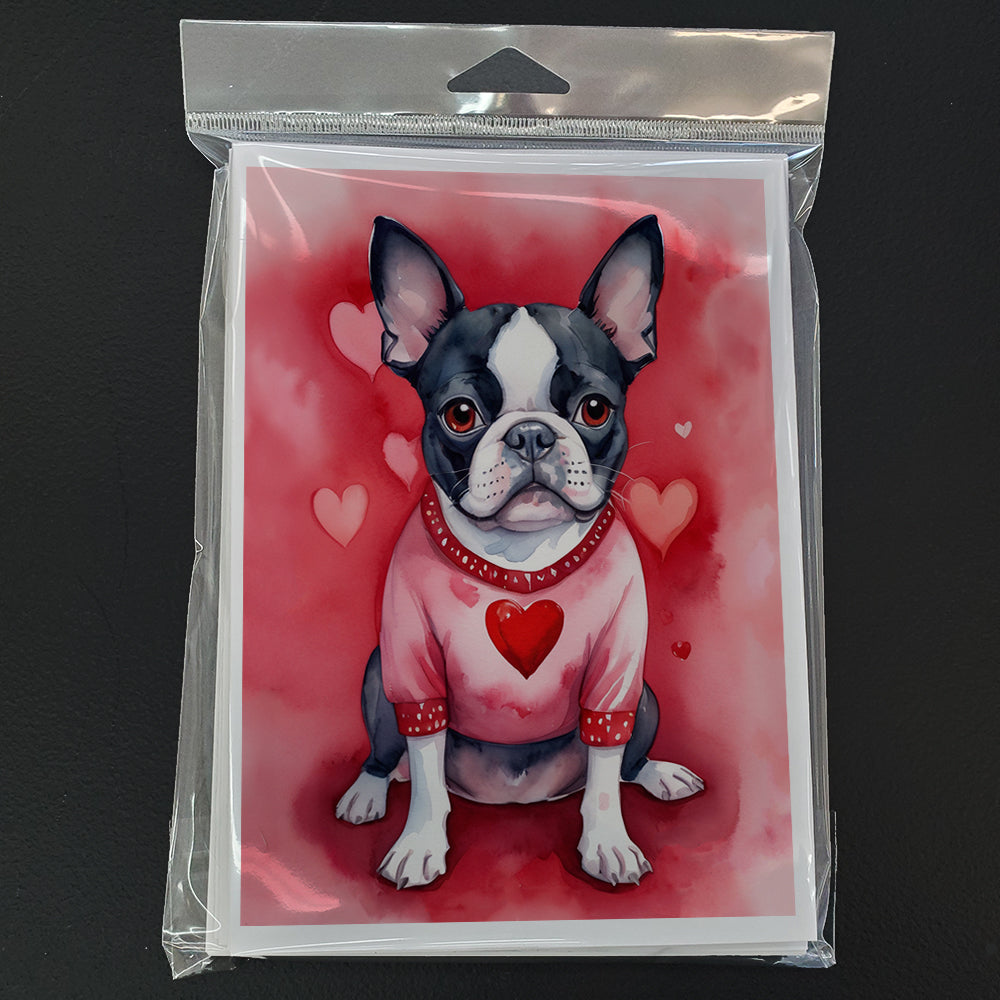 Boston Terrier My Valentine Greeting Cards Pack of 8 Blank Cards with Envelopes Whimsical A7 Size 5x7