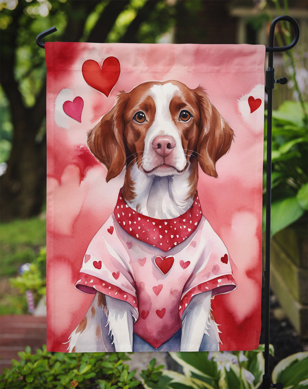 Brittany Spaniel My Valentine Garden Flag Mailbox Decorative Yard Banner Outside Patio Artwork for Flower Beds, Garden Size, Multicolor