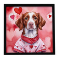 Brittany Spaniel My Valentine Framed Metal Print Bathroom, Kitchen, Office, Home Decor Wall Art Ready to Hang, Square, 8X8