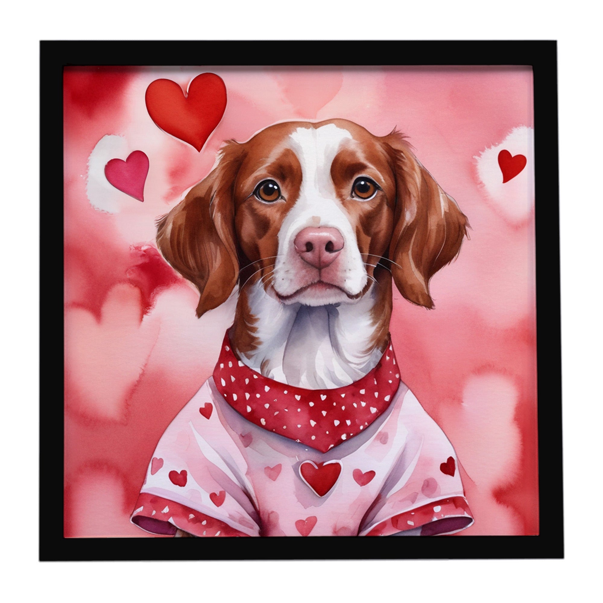Brittany Spaniel My Valentine Framed Metal Print Bathroom, Kitchen, Office, Home Decor Wall Art Ready to Hang, Square, 8X8