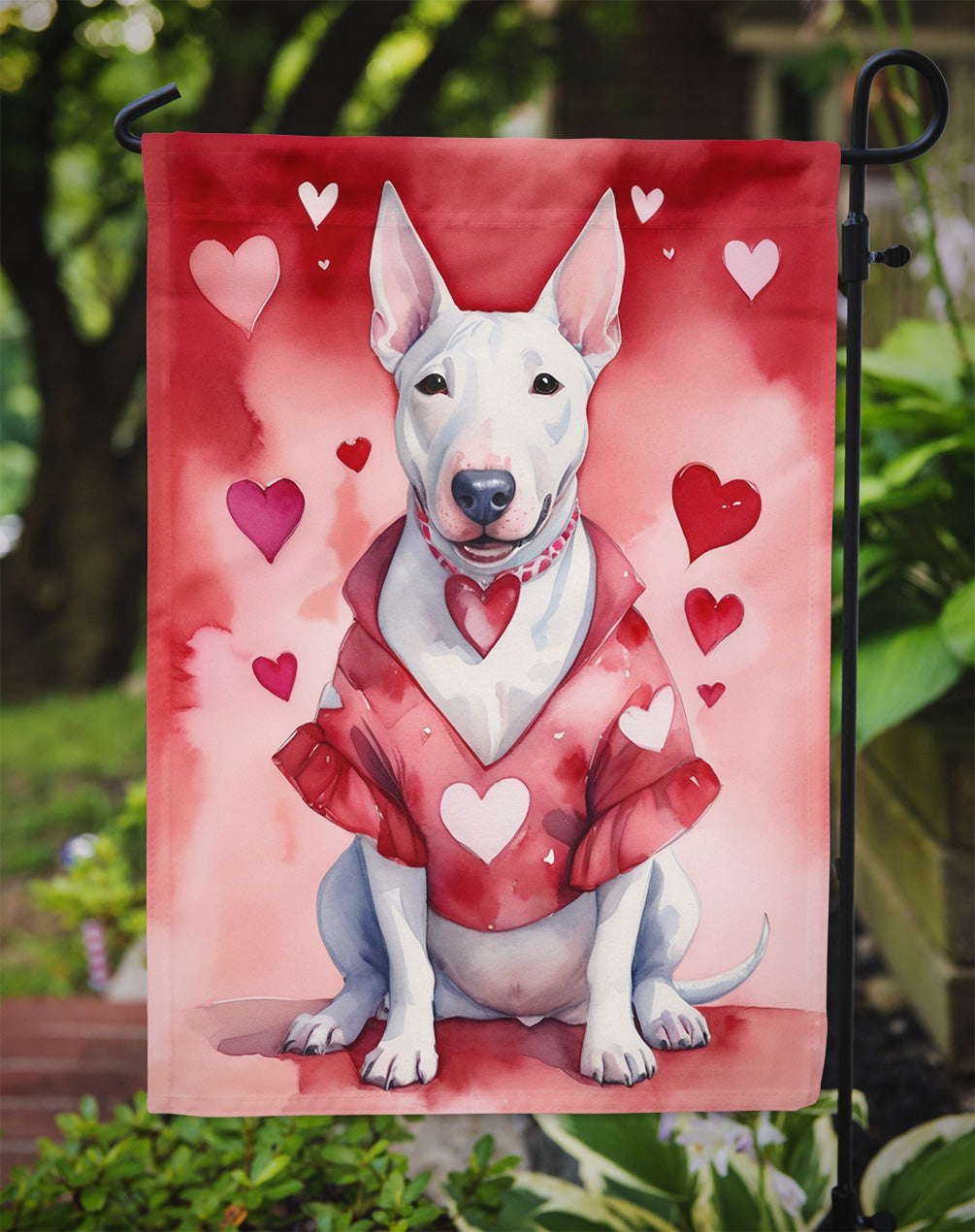 Bull Terrier My Valentine Garden Flag Mailbox Decorative Yard Banner Outside Patio Artwork for Flower Beds, Garden Size, Multicolor