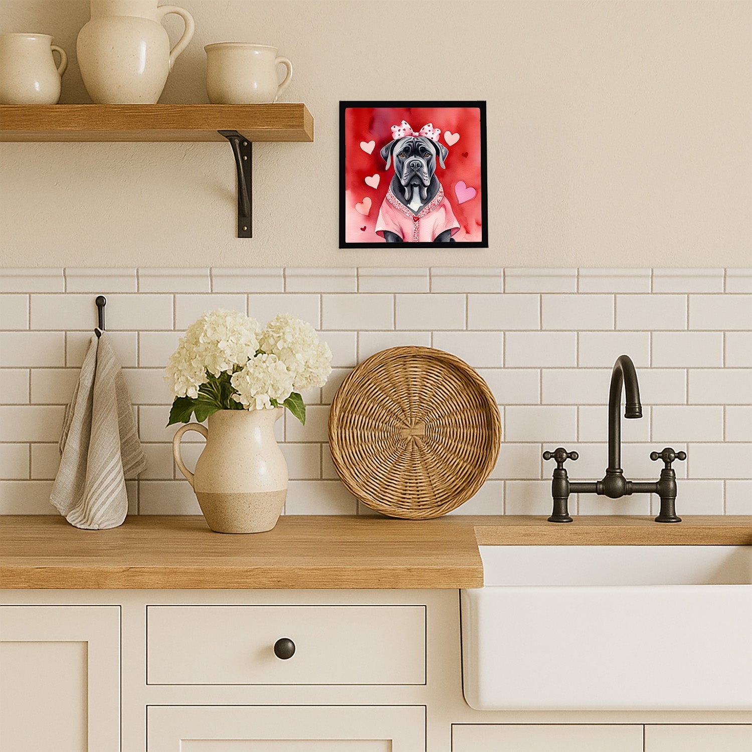 Cane Corso My Valentine Framed Metal Print Bathroom, Kitchen, Office, Home Decor Wall Art Ready to Hang, Square, 8X8
