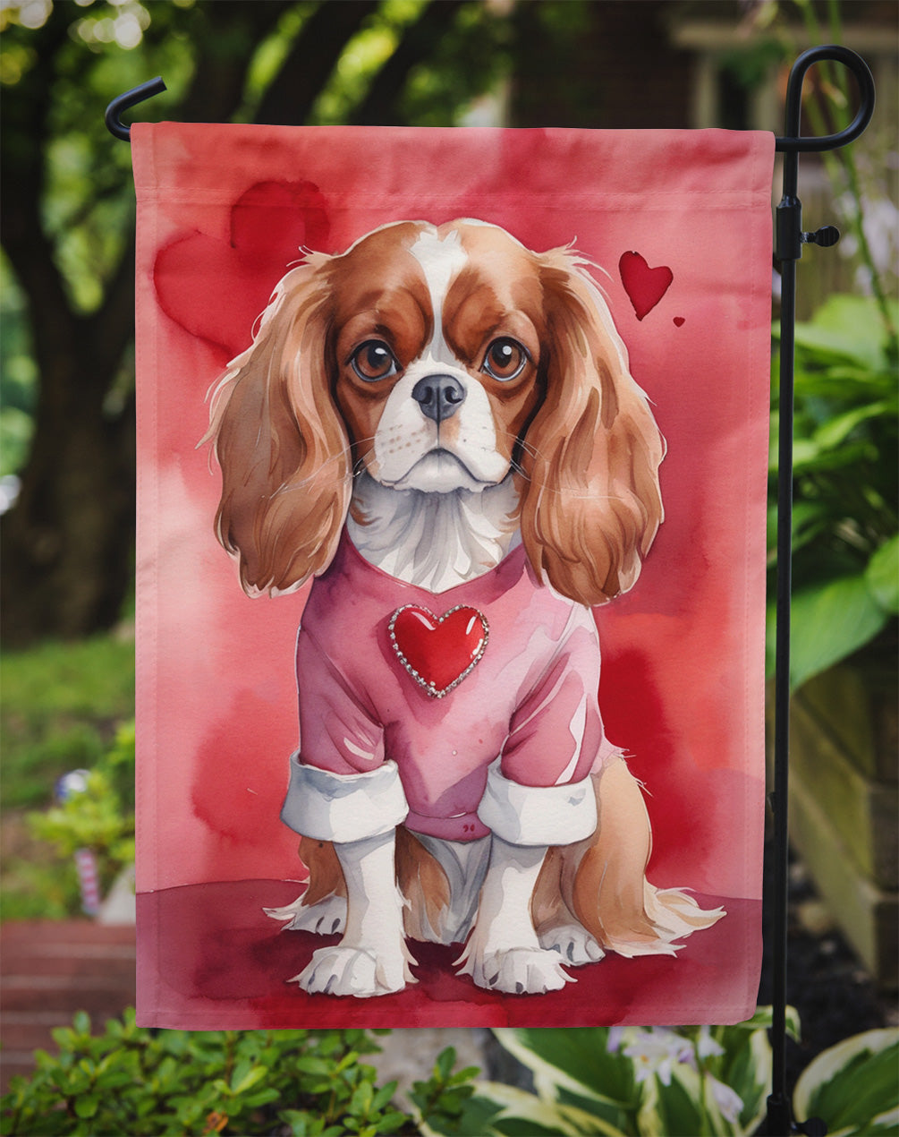 Cavalier Spaniel My Valentine Garden Flag Mailbox Decorative Yard Banner Outside Patio Artwork for Flower Beds, Garden Size, Multicolor