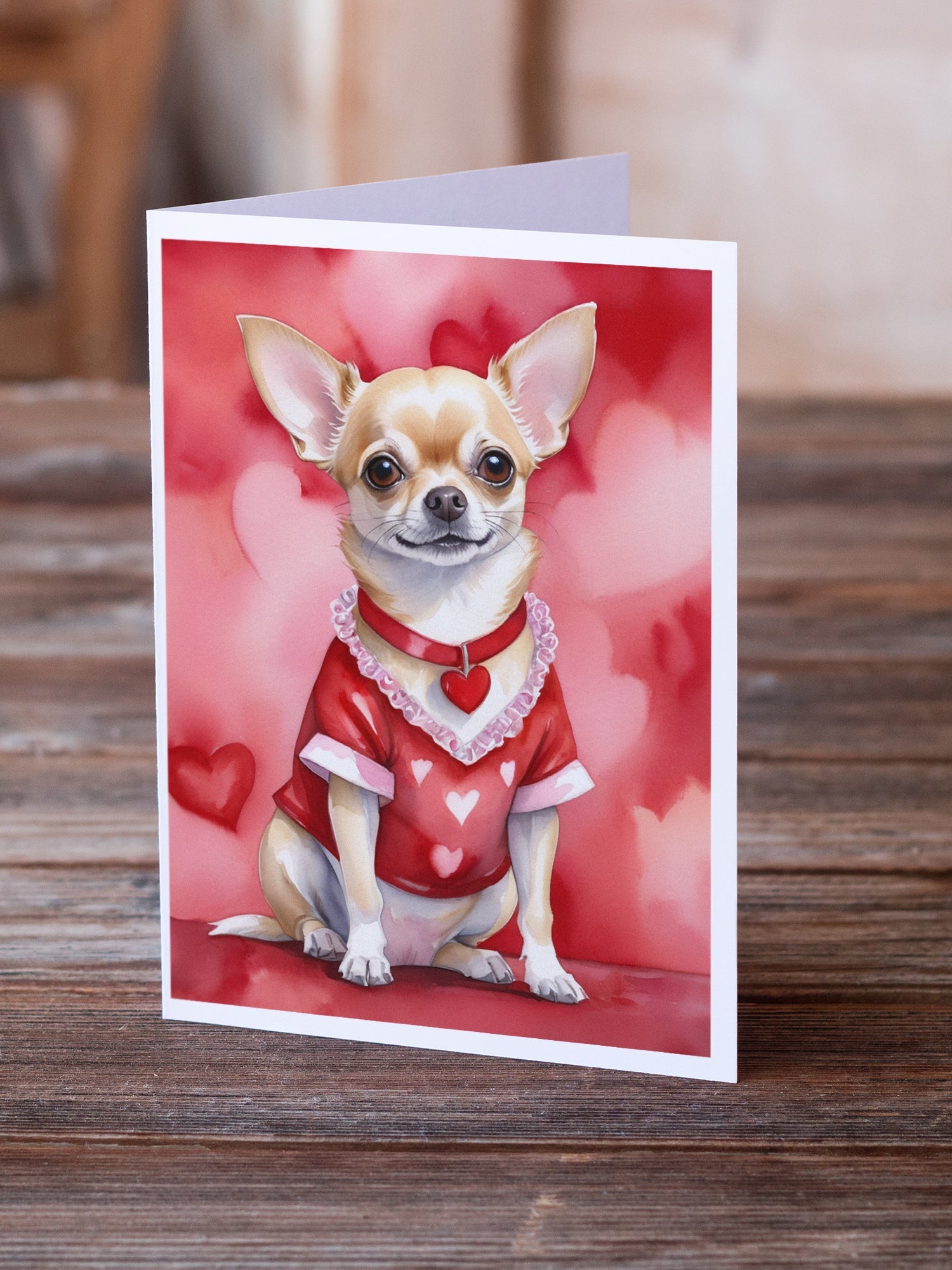 Chihuahua My Valentine Greeting Cards Pack of 8 Blank Cards with Envelopes Whimsical A7 Size 5x7