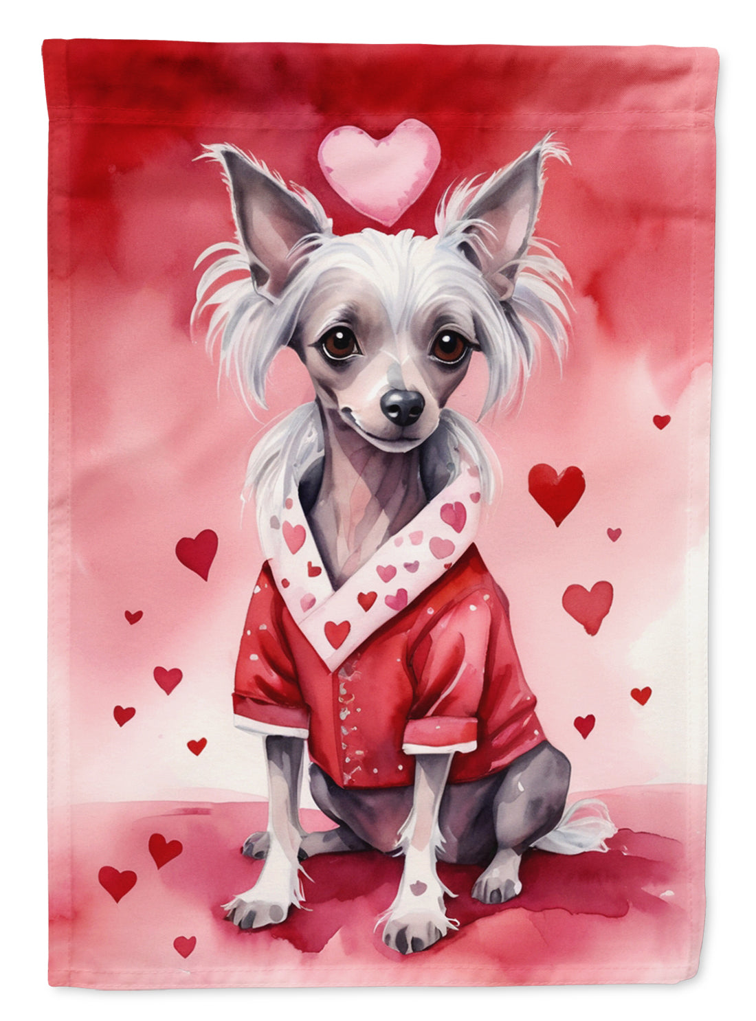 Chinese Crested My Valentine House Flag 28x40 Porch Sleeve Pole Decorative Outside Yard Banner Artwork Wall Hanging, Polyester
