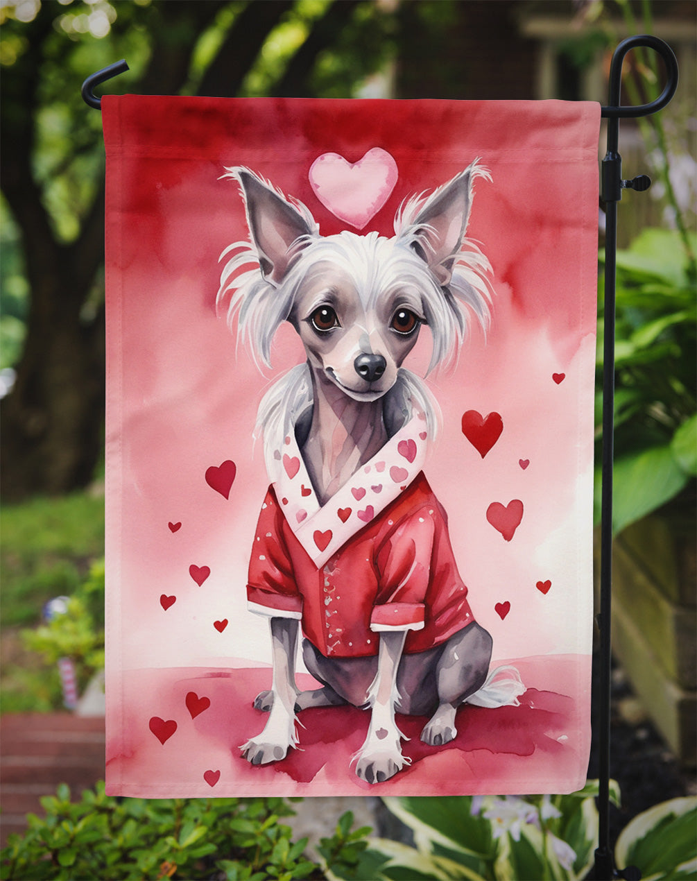 Chinese Crested My Valentine Garden Flag Mailbox Decorative Yard Banner Outside Patio Artwork for Flower Beds, Garden Size, Multicolor