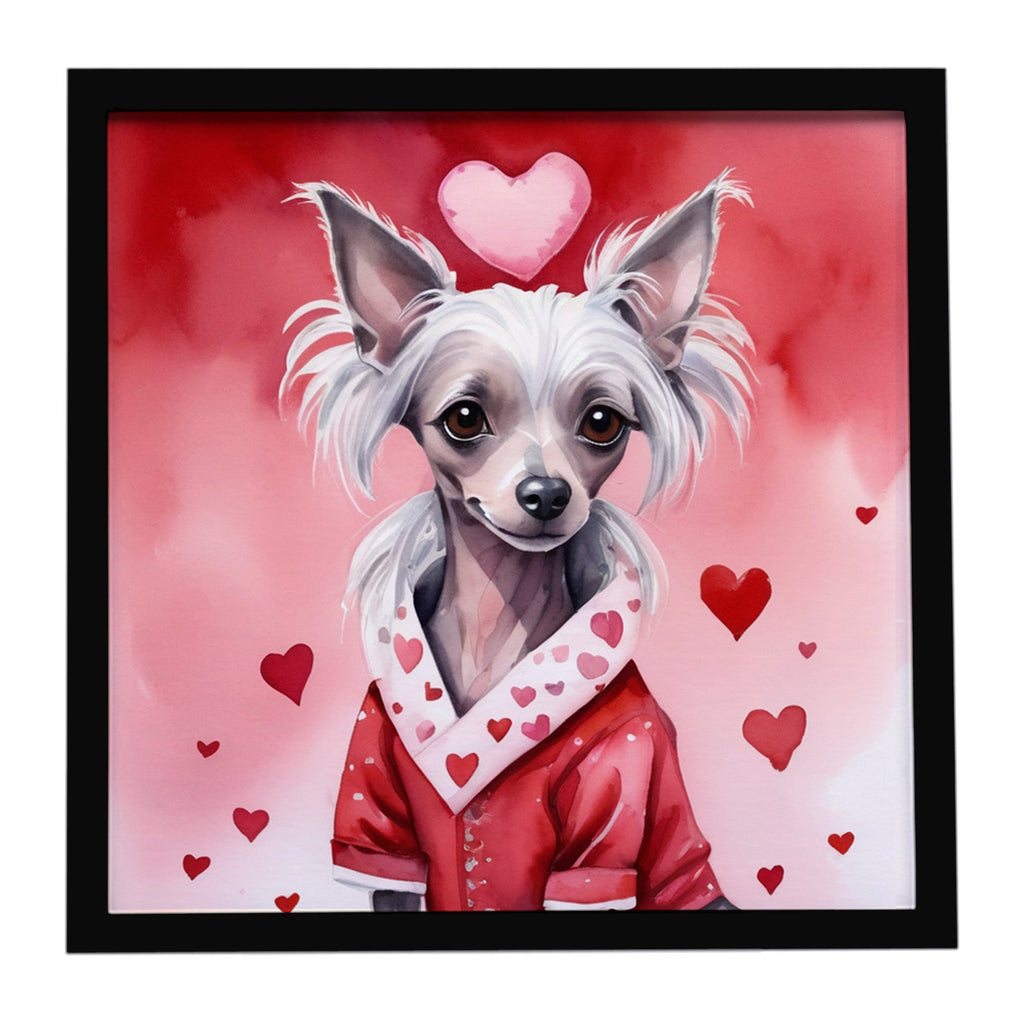 Chinese Crested My Valentine Framed Metal Print Bathroom, Kitchen, Office, Home Decor Wall Art Ready to Hang, Square, 8X8