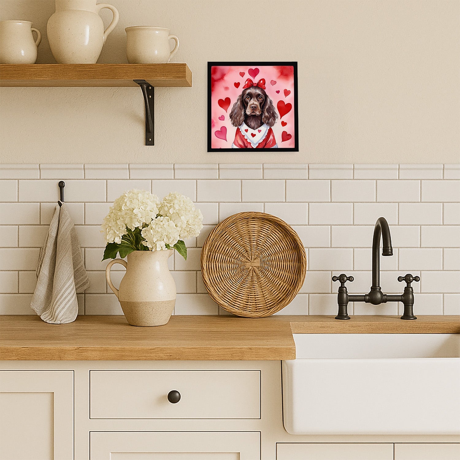 Cocker Spaniel My Valentine Framed Metal Print Bathroom, Kitchen, Office, Home Decor Wall Art Ready to Hang, Square, 8X8