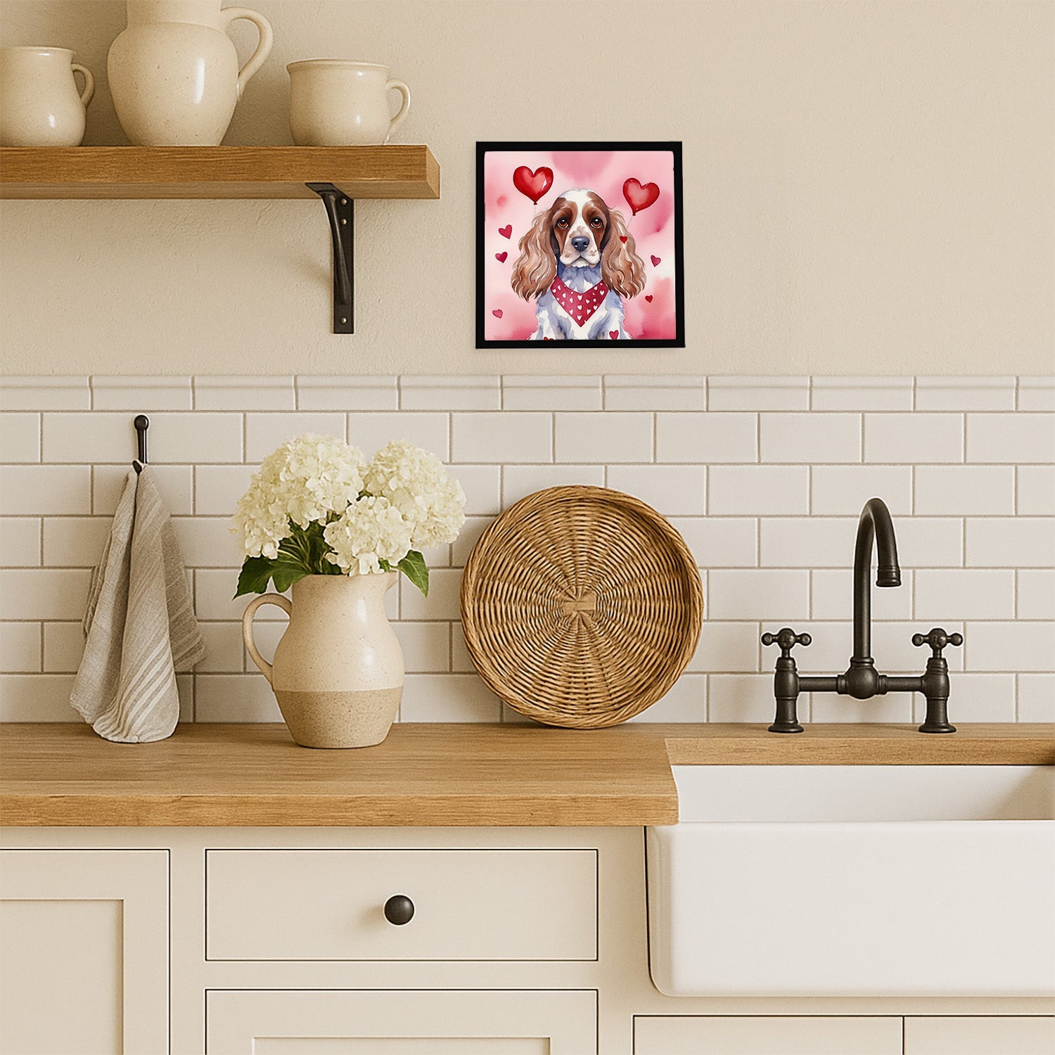 Cocker Spaniel My Valentine Framed Metal Print Bathroom, Kitchen, Office, Home Decor Wall Art Ready to Hang, Square, 8X8