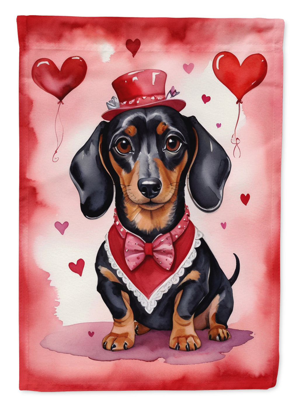 Dachshund My Valentine House Flag 28x40 Porch Sleeve Pole Decorative Outside Yard Banner Artwork Wall Hanging, Polyester