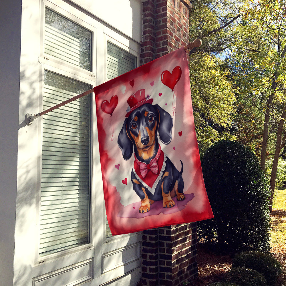 Dachshund My Valentine House Flag 28x40 Porch Sleeve Pole Decorative Outside Yard Banner Artwork Wall Hanging, Polyester