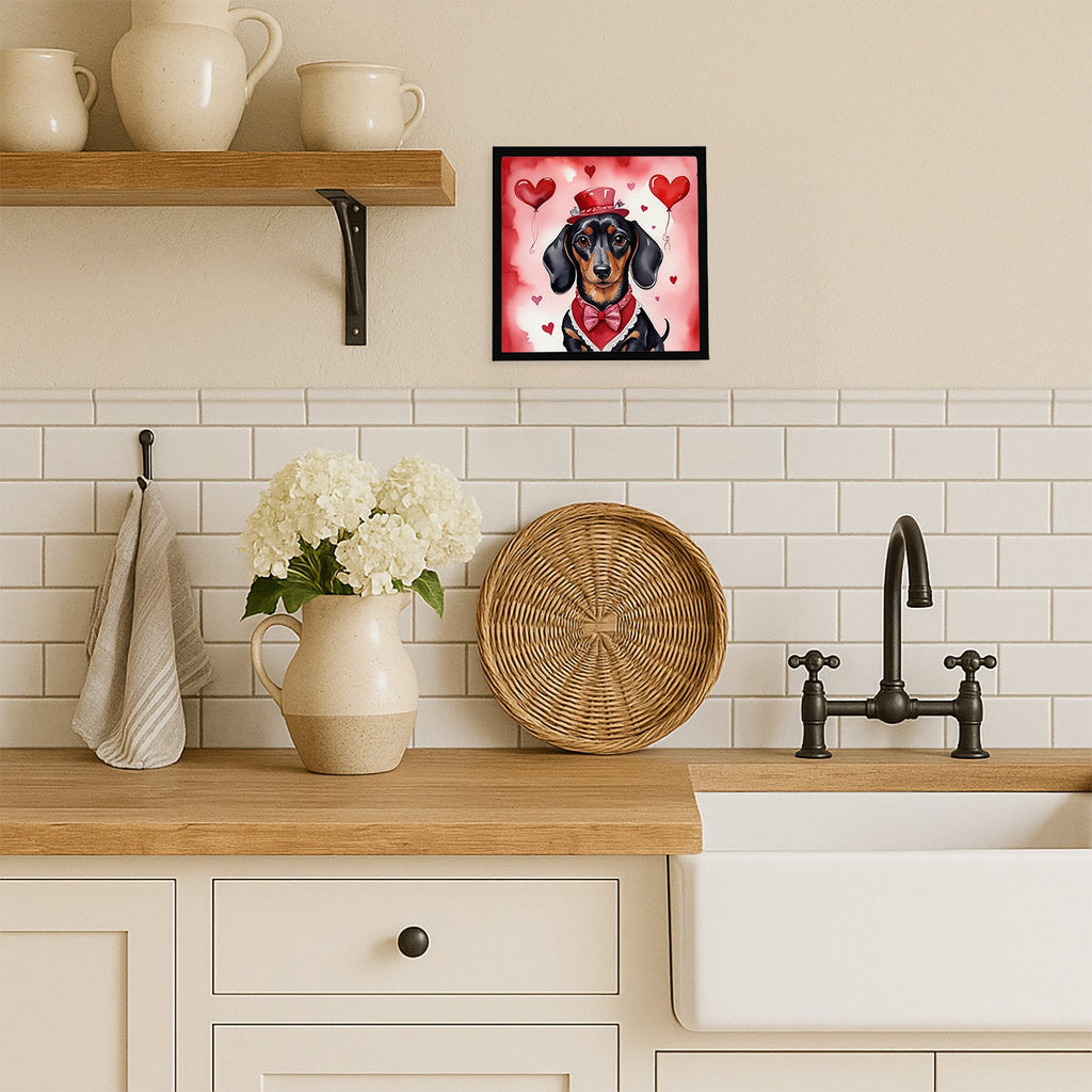 Dachshund My Valentine Framed Metal Print Bathroom, Kitchen, Office, Home Decor Wall Art Ready to Hang, Square, 8X8