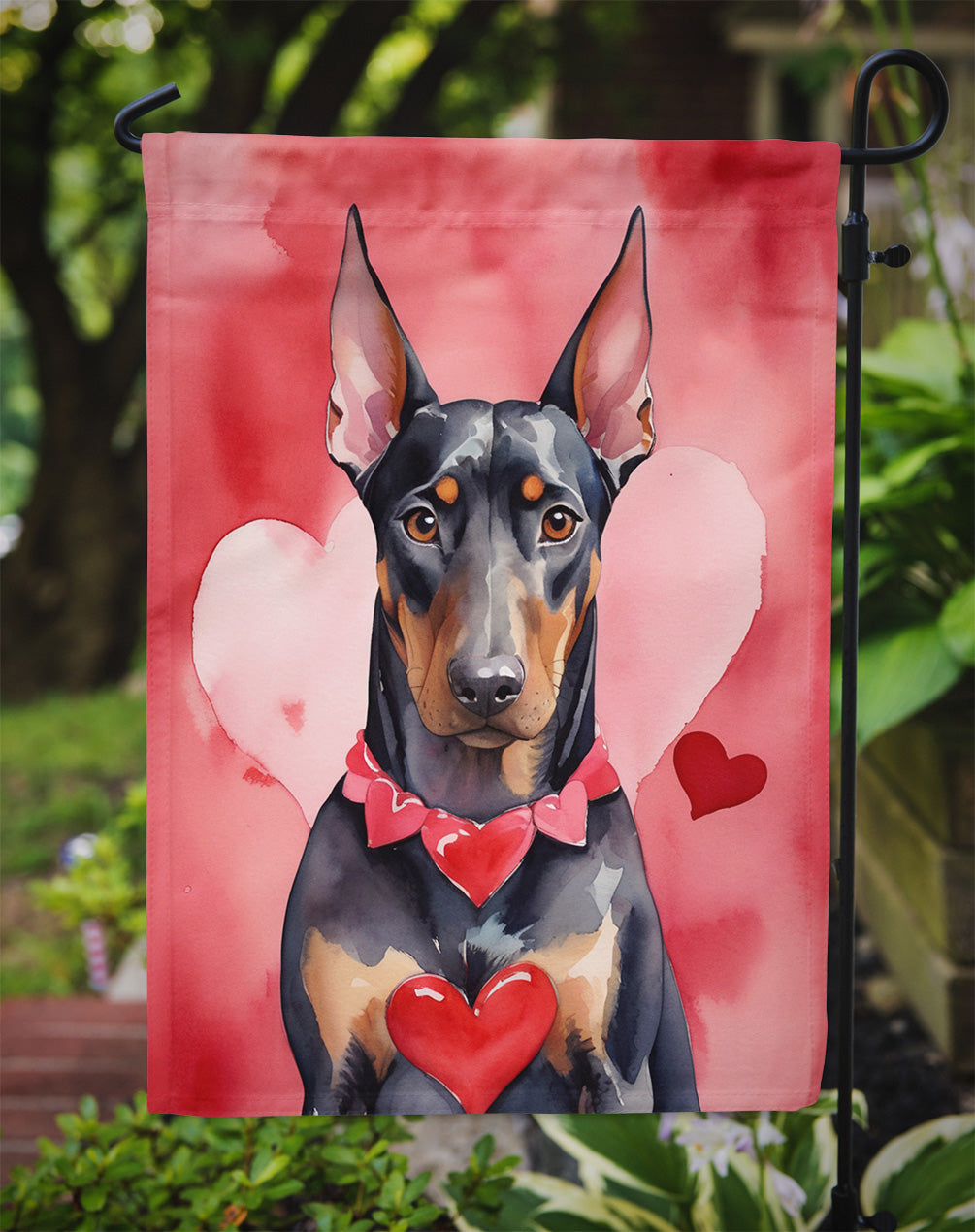 Doberman Pinscher My Valentine Garden Flag Mailbox Decorative Yard Banner Outside Patio Artwork for Flower Beds, Garden Size, Multicolor