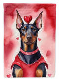 Doberman Pinscher My Valentine House Flag 28x40 Porch Sleeve Pole Decorative Outside Yard Banner Artwork Wall Hanging, Polyester