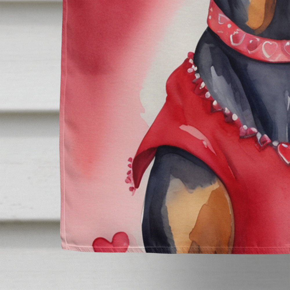 Doberman Pinscher My Valentine House Flag 28x40 Porch Sleeve Pole Decorative Outside Yard Banner Artwork Wall Hanging, Polyester