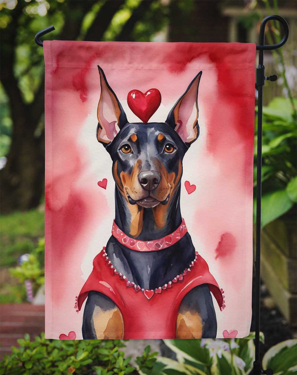 Doberman Pinscher My Valentine Garden Flag Mailbox Decorative Yard Banner Outside Patio Artwork for Flower Beds, Garden Size, Multicolor