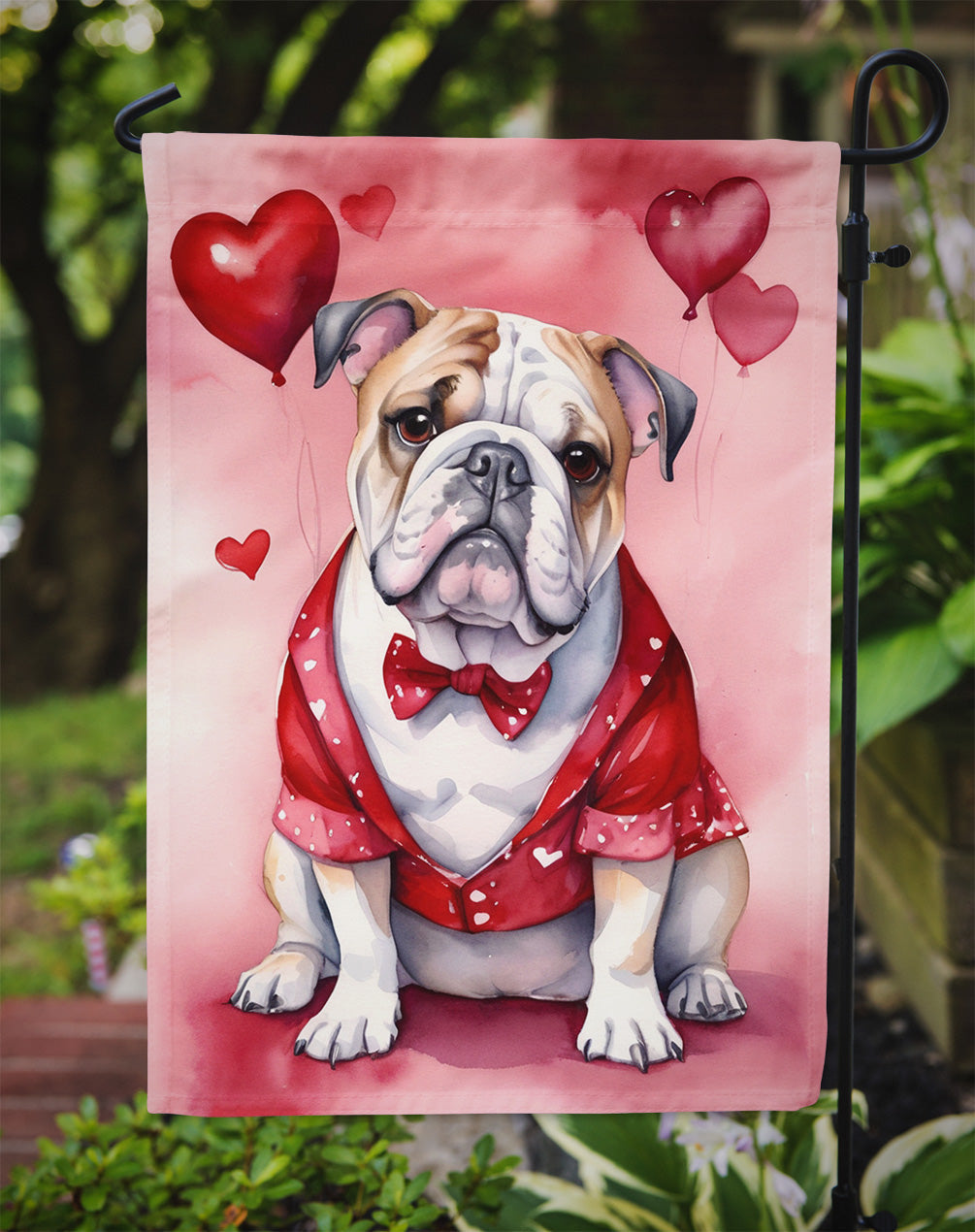 English Bulldog My Valentine Garden Flag Mailbox Decorative Yard Banner Outside Patio Artwork for Flower Beds, Garden Size, Multicolor