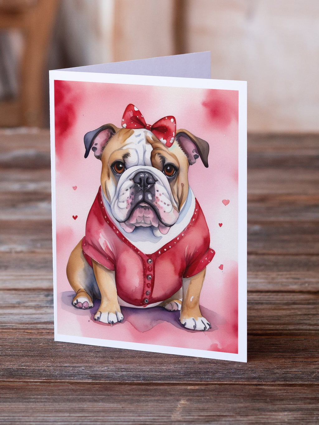 English Bulldog My Valentine Greeting Cards Pack of 8 Blank Cards with Envelopes Whimsical A7 Size 5x7